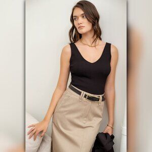 A046-C • V-Neck Sleeveless Ribbed Tank Top